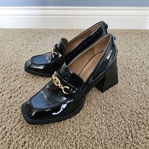 Sam Edelman Quincy Block Heel Loafer Blk Patent SZ 10
